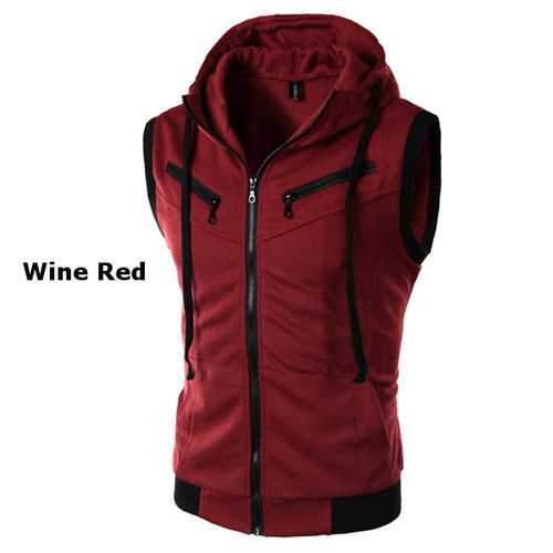 Summer Mens Casual Vest Fashion Sleeveless Vest Hooded