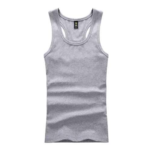 Mens Solid Color Round Neck Vest Casual Sport Summer Cotton Slim Fit Tanks Top