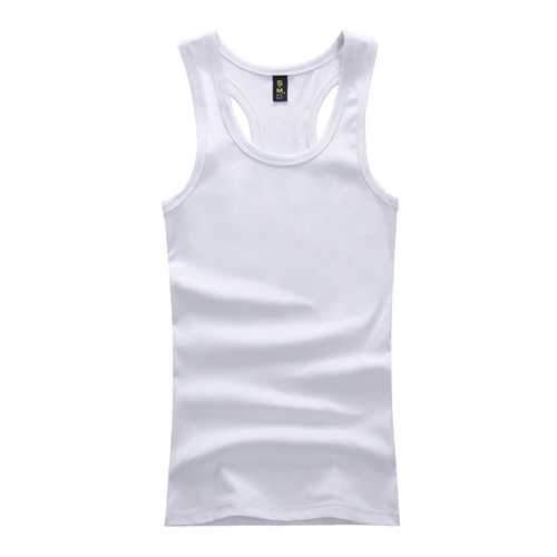 Mens Solid Color Round Neck Vest Casual Sport Summer Cotton Slim Fit Tanks Top