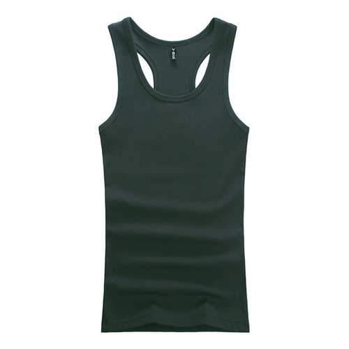 Mens Solid Color Round Neck Vest Casual Sport Summer Cotton Slim Fit Tanks Top