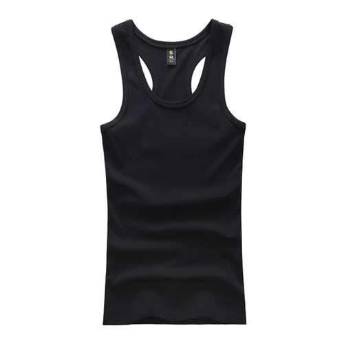 Mens Solid Color Round Neck Vest Casual Sport Summer Cotton Slim Fit Tanks Top