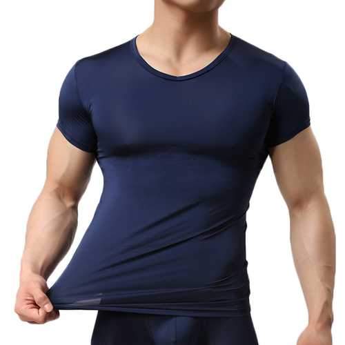 Men's Sports Primer Sexy Tops Pure Color Elastic Bodybuilding Comfortable Wear T-shirt