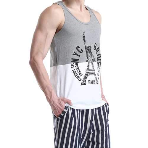 SEOBEAN New York Paris Printed Men's Vest Cotton Summer Leisure Fitness Jogging Sport Tops