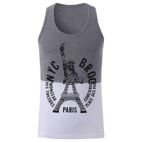 SEOBEAN New York Paris Printed Men's Vest Cotton Summer Leisure Fitness Jogging Sport Tops