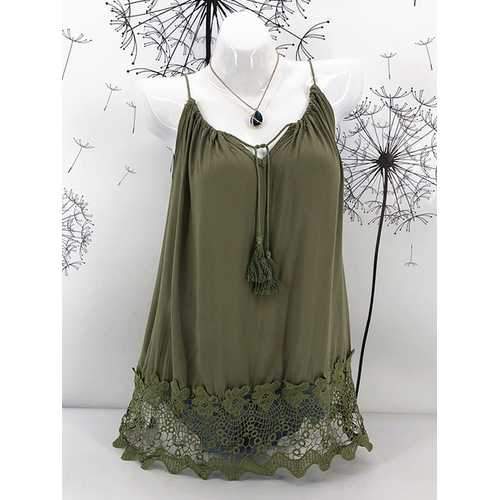 Solid Color Lace patchwork sleeveless Tank Tops