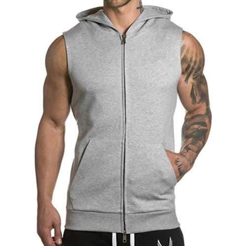 Hooded Sleeveless Zip Up Casual Tank Tops